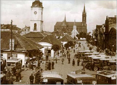 Jewish Quarter in Bialystok, 1920, with a view of the famous clock tower